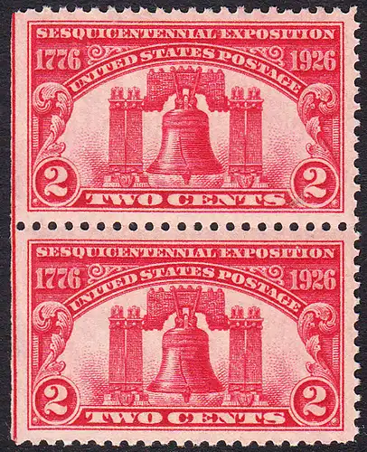 USA Michel 0303 / Scott 0627 postfrisch vert.PAAR (links ungezähnt) - 150 Jahre Unabhängigkeit der Vereinigten Staaten von Amerika, Ausstellung in Philadelphia, PA