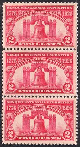 USA Michel 0303 / Scott 0627 postfrisch vert.STRIP(3/a1) - 150 Jahre Unabhängigkeit der Vereinigten Staaten von Amerika, Ausstellung in Philadelphia, PA