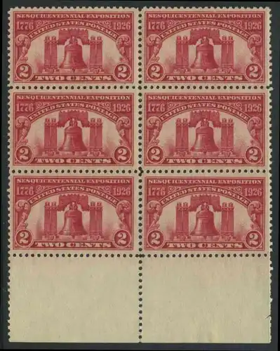 USA Michel 0303 / Scott 0627 postfrisch vert.BLOCK(6) RÄNDER unten - 150 Jahre Unabhängigkeit der Vereinigten Staaten von Amerika, Ausstellung in Philadelphia, PA