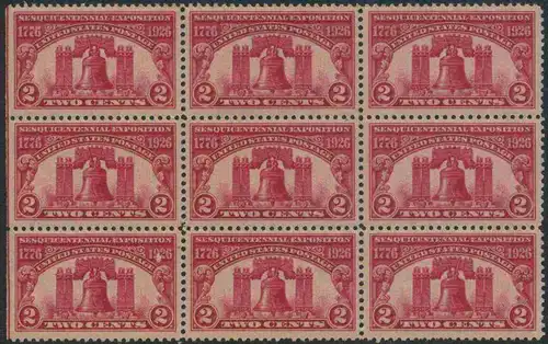 USA Michel 0303 / Scott 0627 postfrisch BLOCK(9) (links ungezähnt) - 150 Jahre Unabhängigkeit der Vereinigten Staaten von Amerika, Ausstellung in Philadelphia, PA