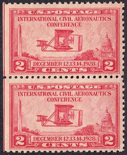 USA Michel 0314 / Scott 0649 postfrisch vert.PAAR (links ungezähnt) - Internationale Zivilluftfahrt-Konferenz in Washington, DC: Flugzeug der Gebrüder Wright