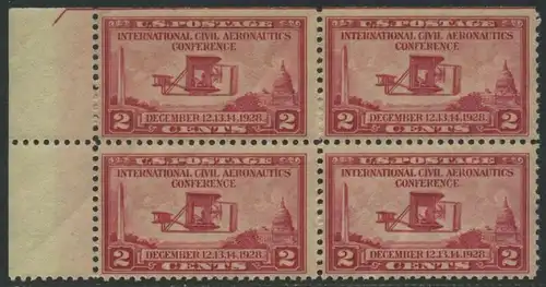 USA Michel 0314 / Scott 0649 postfrisch BLOCK RÄNDER links (oben ungezähnt) - Internationale Zivilluftfahrt-Konferenz in Washington, DC: Flugzeug der Gebrüder Wright