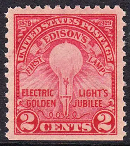 USA Michel 0317 / Scott 0655 postfrisch EINZELMARKE (unten ungezähnt/a1) - 50. Jahrestag der Erfindung der elektrischen Glühlampe durch Thomas Alva Edison