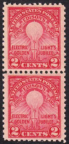 USA Michel 0317 / Scott 0655 postfrisch vert.PAAR - 50. Jahrestag der Erfindung der elektrischen Glühlampe durch Thomas Alva Edison