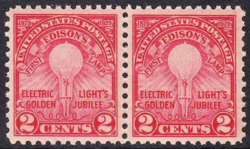 USA Michel 0317 / Scott 0655 postfrisch horiz.PAAR - 50. Jahrestag der Erfindung der elektrischen Glühlampe durch Thomas Alva Edison