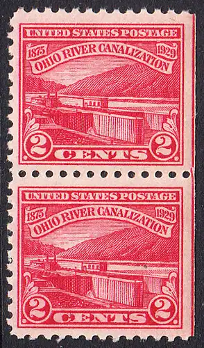 USA Michel 0320 / Scott 0681 postfrisch vert.PAAR (rechts ungezähnt) -  Vollendung der Ohio-Kanalisation zwischen Cairo, IL und Pittsburgh, PA