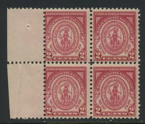USA Michel 0324 / Scott 0682 postfrisch BLOCK RÄNDER links (a2) - 300. Jahrestag der Gründung der Massachusetts Bay Colony
