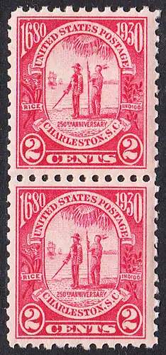 USA Michel 0325 / Scott 0683 postfrisch vert.PAAR (a1) - 260. Jahrestag der Gründung der Provinz Carolina, 250 Jahre Stadt Charleston, SC