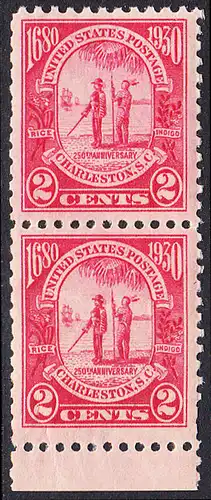 USA Michel 0325 / Scott 0683 postfrisch vert.PAAR RAND unten (a1) - 260. Jahrestag der Gründung der Provinz Carolina, 250 Jahre Stadt Charleston, SC