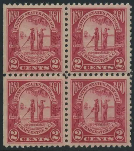 USA Michel 0325 / Scott 0683 postfrisch BLOCK (links ungezähnt / a2) - 260. Jahrestag der Gründung der Provinz Carolina, 250 Jahre Stadt Charleston, SC
