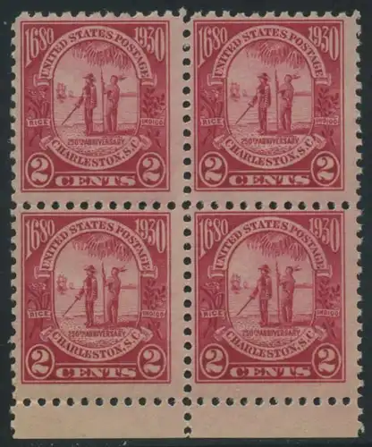 USA Michel 0325 / Scott 0683 postfrisch BLOCK RÄNDER unten - 260. Jahrestag der Gründung der Provinz Carolina, 250 Jahre Stadt Charleston, SC