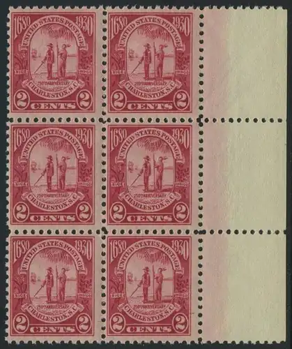 USA Michel 0325 / Scott 0683 postfrisch vert.BLOCK(6) RÄNDER rechts (a1) - 260. Jahrestag der Gründung der Provinz Carolina, 250 Jahre Stadt Charleston, SC