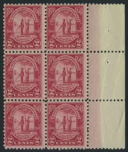 USA Michel 0325 / Scott 0683 postfrisch vert.BLOCK(6) RÄNDER rechts (a2) - 260. Jahrestag der Gründung der Provinz Carolina, 250 Jahre Stadt Charleston, SC