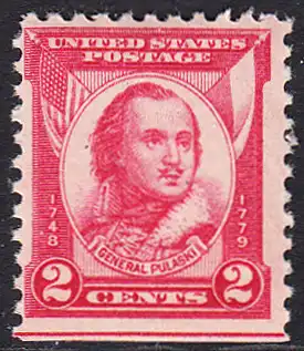 USA Michel 0331 / Scott 0690 postfrisch EINZELMARKE (unten ungezähnt / a2) - 150. Todestag von General Casimir Pulaski