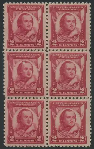 USA Michel 0331 / Scott 0690 postfrisch vert.BLOCK(6) (a1) - 150. Todestag von General Casimir Pulaski