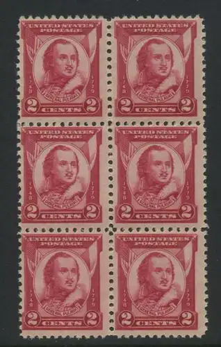 USA Michel 0331 / Scott 0690 postfrisch vert.BLOCK(6) (a2) - 150. Todestag von General Casimir Pulaski