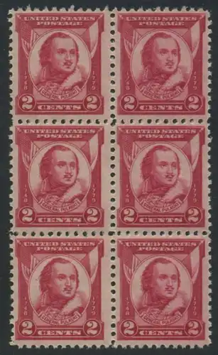 USA Michel 0331 / Scott 0690 postfrisch vert.BLOCK(6) (a3) - 150. Todestag von General Casimir Pulaski