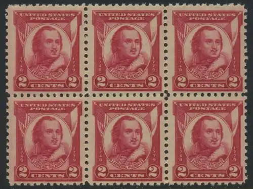 USA Michel 0331 / Scott 0690 postfrisch horiz.BLOCK(6) (a1) - 150. Todestag von General Casimir Pulaski