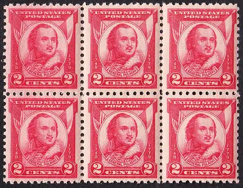 USA Michel 0331 / Scott 0690 postfrisch horiz.BLOCK(6) (a2) - 150. Todestag von General Casimir Pulaski