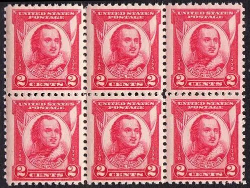 USA Michel 0331 / Scott 0690 postfrisch horiz.BLOCK(6) (a3) - 150. Todestag von General Casimir Pulaski