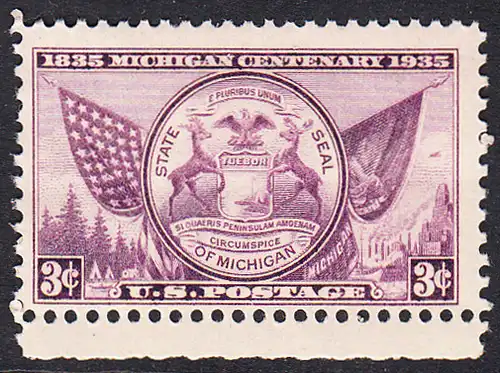 USA Michel 0379 / Scott 0775 postfrisch EINZELMARKE RAND unten - 100 Jahre Staat Michigan