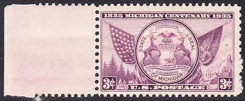 USA Michel 0379 / Scott 0775 mit Falzrest EINZELMARKE RAND links - 100 Jahre Staat Michigan