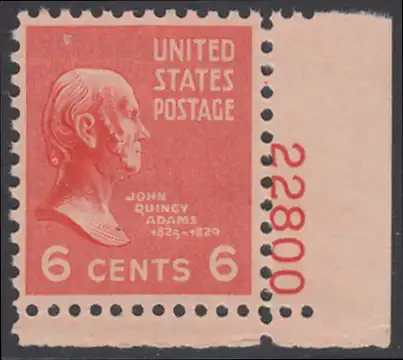 USA Michel 0418 / Scott 0811 postfrisch EINZELMARKE ECKRAND unten rechts m/Platten-# 22800 - Präsidenten der USA: John Quincy Adams, 6. Präsident