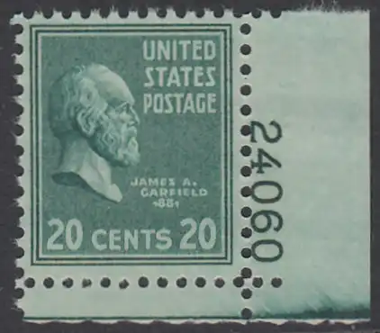 USA Michel 0432 / Scott 0825 postfrisch EINZELMARKE ECKRAND unten rechts m/Platten-# 24060 - Präsidenten der USA: James A. Garfield, 20. Präsident
