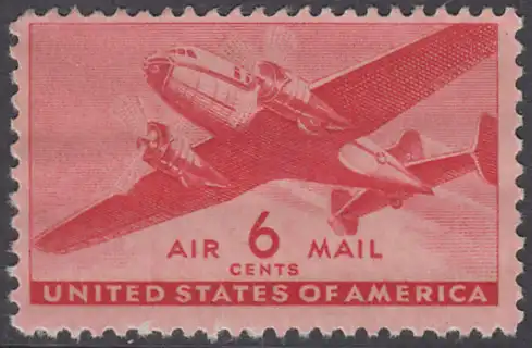 USA Michel 0500A / Scott C025 mit Falzrest Luftpost-EINZELMARKE (a1) - Zweimotoriges Postflugzeug 