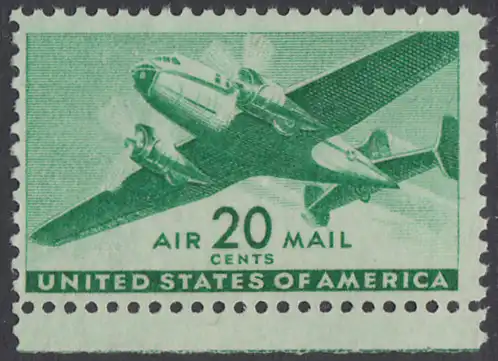 USA Michel 0504 / Scott C029 postfrisch Luftpost-EINZELMARKE RAND unten - Zweimotoriges Postflugzeug