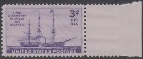USA Michel 0526 / Scott 0923 postfrisch EINZELMARKE RAND rechts (a1) - 125. Jahrestag der ersten Atlantiküberquerung durch ein Dampfschiff: Raddampfer „Savannah“ 