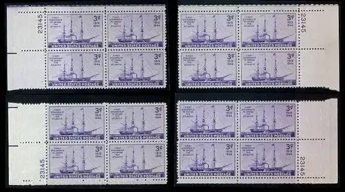 USA Michel 0526 / Scott 0923 postfrisch SET(4) PLATEBLOCKS Eckränder 4x m/Platten-# 23145 - 125. Jahrestag der ersten Atlantiküberquerung durch ein Dampfschiff: Raddampfer „Savannah“