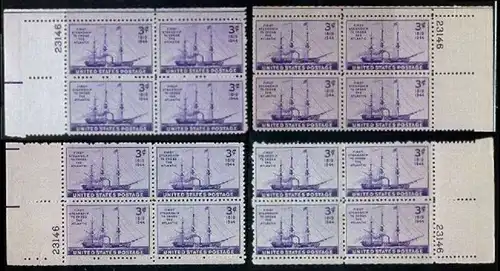 USA Michel 0526 / Scott 0923 postfrisch SET(4) PLATEBLOCKS Eckränder 4x m/Platten-# 23146 - 125. Jahrestag der ersten Atlantiküberquerung durch ein Dampfschiff: Raddampfer „Savannah“