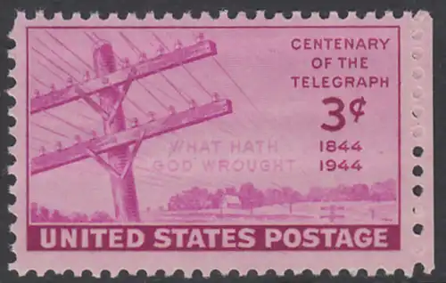USA Michel 0527 / Scott 0924 postfrisch EINZELMARKE RAND rechts (a1) - 100 Jahre Telegraphenleitung Washington-Baltimore