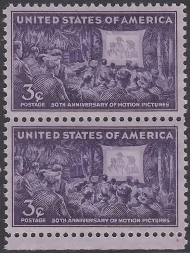 USA Michel 0531 / Scott 0926 postfrisch vert.PAAR RAND unten - 50 Jahre Kino
