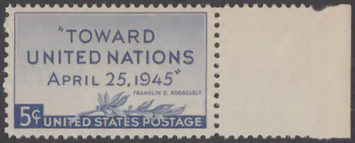 USA Michel 0533 / Scott 0928 mit Falzrest EINZELMARKE RAND rechts - UN-Konferenz in San Francisco
