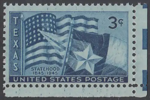USA Michel 0543 / Scott 0938 postfrisch EINZELMARKE ECKRAND unten rechts - 100 Jahre Staat Texas: Flaggen der USA und des Staates Texas