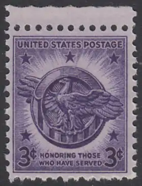 USA Michel 0545 / Scott 0940 postfrisch EINZELMARKE RAND oben - US-Veteranen des Zweiten Weltkrieges: Entlassenen-Verdienst-Abzeichen