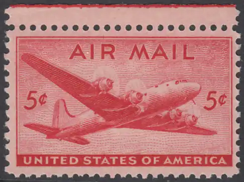 USA Michel 0549 / Scott C032 postfrisch Luftpost-EINZELMARKE RAND oben - Douglas DC-4 Skymaster