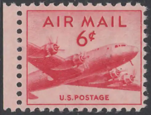 USA Michel 0553A / Scott C039 postfrisch Luftpost-EINZELMARKE RAND links (a1) - Douglas DC-4 Skymaster