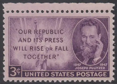 USA Michel 0554 / Scott 0946 postfrisch EINZELMARKE RAND oben - 100. Geburtstag von Joseph Pulitzer, Journalist