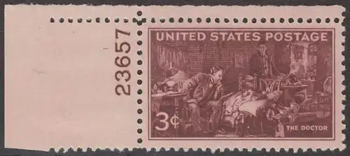 USA Michel 0558 / Scott 0949 postfrisch EINZELMARKE ECKRAND oben links m/Platten-# 23657 - 100 Jahre Ärzte-Vereinigung