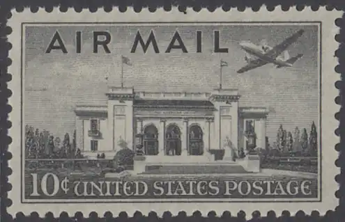 USA Michel 0560 / Scott C034 postfrisch Luftpost-EINZELMARKE - Ansichten und Flugzeug: Gebäude der Panamerikanischen Union in Washington; Martin 2-0-2