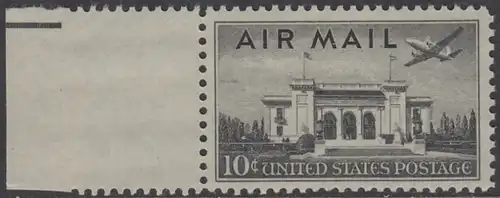 USA Michel 0560 / Scott C034 postfrisch Luftpost-EINZELMARKE RAND links - Ansichten und Flugzeug: Gebäude der Panamerikanischen Union in Washington; Martin 2-0-2