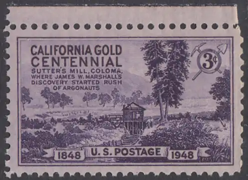USA Michel 0566 / Scott 0954 postfrisch EINZELMARKE RAND oben - 100. Jahrestag der Goldfunde in Kalifornien: Sutters Mühle, Coloma, die Stätte des ersten Goldfundes