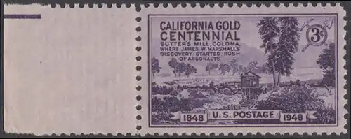 USA Michel 0566 / Scott 0954 postfrisch EINZELMARKE RAND links - 100. Jahrestag der Goldfunde in Kalifornien: Sutters Mühle, Coloma, die Stätte des ersten Goldfundes