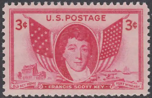 USA Michel 0575 / Scott 0962 postfrisch EINZELMARKE - Francis Scott Key, Dichter, Verfasser der Nationalhymne; Flaggen von 1814 und 1948
