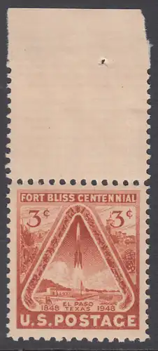 USA Michel 0589 / Scott 0976 postfrisch EINZELMARKE RAND oben (a1) - 100 Jahre Fort Bliss bei El Paso, Texas; Start einer Rakete