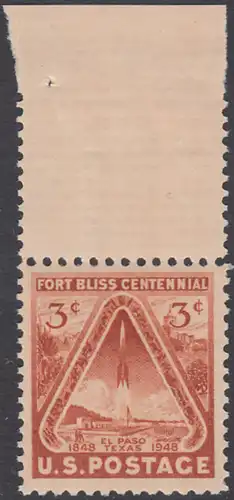 USA Michel 0589 / Scott 0976 postfrisch EINZELMARKE RAND oben (a2) - 100 Jahre Fort Bliss bei El Paso, Texas; Start einer Rakete