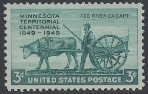 USA Michel 0594 / Scott 0981 postfrisch EINZELMARKE - 100 Jahre Minnesota-Territorium; Pionier mit Ochsenkarren aus dem Red-River-Gebiet